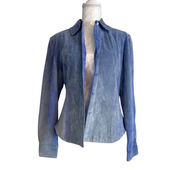 Vintage Saguaro Powder Blue 100% Suede Western Fitted Shirt Jacket Size Medium - Picture 1 of 16